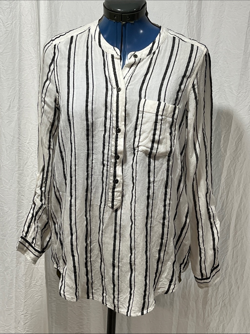Lucky Brand White Shirt with Black Vertical Stripes